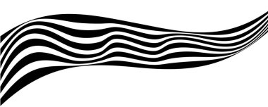 Siyah çizgi dalga deseni. Optik illüzyon çizgili arka plan, soyut geometrik dalgalı doku, eğri hipnoz akış hareketi, çizgili dinamik poster