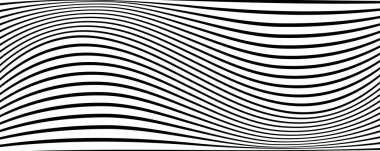 Siyah çizgi dalga deseni. Optik illüzyon çizgili arka plan, soyut geometrik dalgalı doku, eğri hipnoz akış hareketi, çizgili dinamik poster