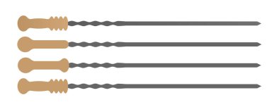 Metal şiş vektör ikonu ayarlandı. Boş çelik barbekü aletleri, yeni bbq çubukları, beyaz arka plan görünümlü paslanmaz barbekü seti