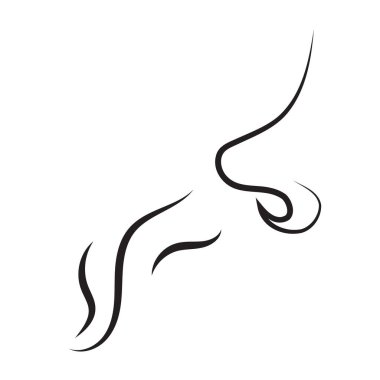 Akan koku dalgaları olan bir burnun minimalist el çizimi vektör simgesi. Çizgi resim sembolü kokuyu, kokuyu ya da kötü kokuyu, hava ve nefesin solunuşunu, logo ya da sembol olarak kullanıldığını gösterir.