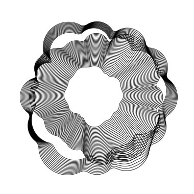 Ses dalgası dairesel çizgi deseni. Yuvarlak müzik vektörü, soyut radyal simge, grafik ses arkaplanı, güneş logosu şekli, patlama enerji etkisi tasarımı