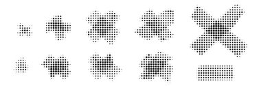 Nokta X bant ikonu seti, yarım ton viski, gradyan yapıştırıcı bant koleksiyonu. Noktalı yapışkan çizgiler, gürültü retro viski kesim koleksiyonu, yarım ton element vektör illüstrasyonu