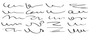 Kalem çizikleri seti. Çizik kalem darbesi taklidi, el çizimi altı çizgileri, grunge pastel boya çizgileri, el yazısı kömür karalamaları.