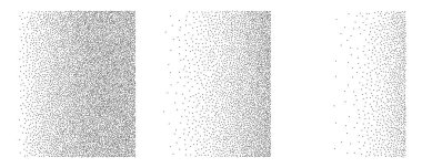 Gürültü dereceli arka plan. Nokta desen sprey efekti seti, grunge vektör kare bg koleksiyonu. Siyah kum tanecikli desen, yarım tonlu dikdörtgen şekilleri