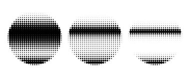 Yuvarlak günbatımı nokta deseni, soyut yarım ton arkaplan. Noktalar solukluk, polka etkisi, vintage yarım ton halkaları, geometrik piksel daireler