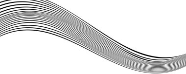 Siyah çizgi dalga deseni. Optik illüzyon çizgili arka plan, soyut geometrik dalgalı doku, eğri hipnoz akış hareketi, çizgili dinamik poster