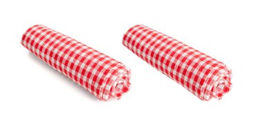 Piknik Masası Kumaşı İzole Edilmiş, Yuvarlak Damalı Peçete, Kırmızı Masa örtüsü, Gingham Desenli Mutfak Havlusu, Restoran Tabağı, Beyaz Arkaplanda Piknik Masası Kumaşı