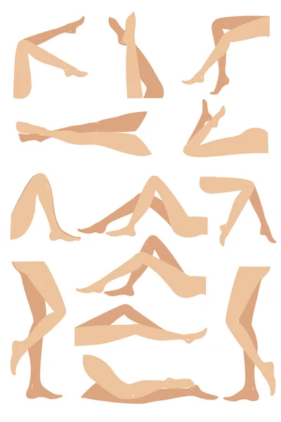 Piernas de mujer en diferentes poses conjunto. Elegantes posiciones de piernas acostadas, de pie y sentadas . — Vector de stock