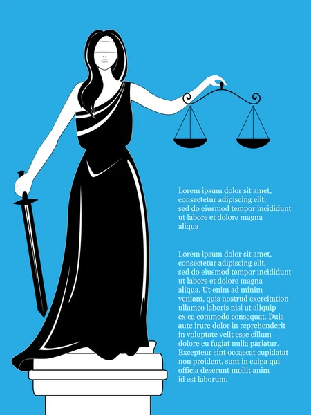 正義のテミス女神。Femida ベクトル。バランスと剣を持つ Femida 正義の女神。テミス像 — ストックベクタ