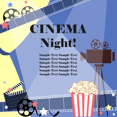 Film gecesi. Sinema öznitelikleri ile düz vektör.