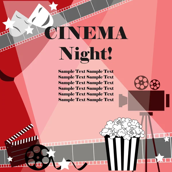 Cinema night background. Flat movie background with cinema attributes. — Stock Vector