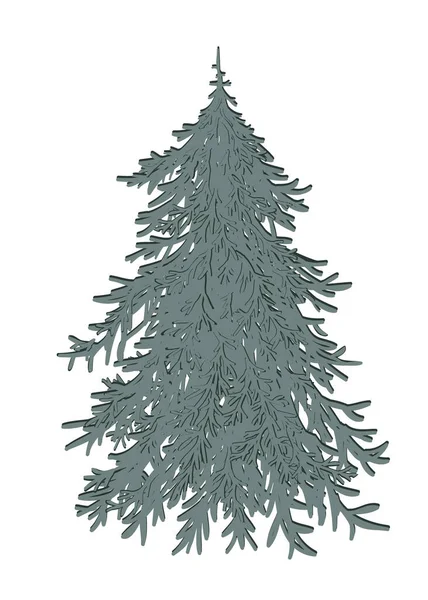 Handgezeichnetes Doodle Merry Christmas Tree Icon. Feiertagssymbol. Cartoon-Skizzenelement, farbenfroher, undekorierter Weihnachtsbaum isoliert auf weißem Hintergrund. Vektorillustration — Stockvektor