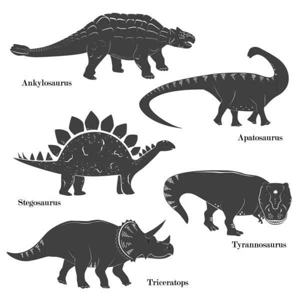 Leuke vector van jonge dinosaurussen geïsoleerd op witte achtergrond. Triceratops, Apatosaurus, Tyrannosaurus, Stegosaurus en Ankylosaurus Set — Stockvector