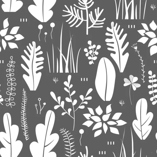 Padrão sem costura vetorial, design de rabiscos florais. Mão desenhar flores e folhas. preto e branco doodle fundo — Vetor de Stock