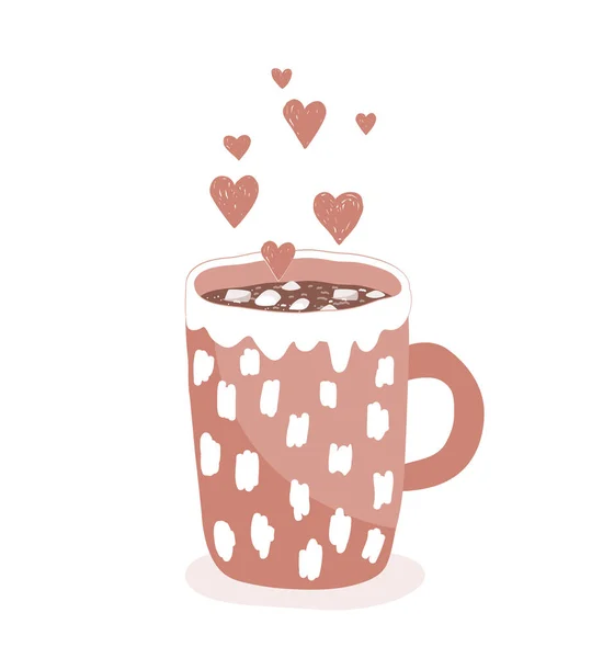 Uma xícara de cacau quente com marshmallows em um fundo branco. Conceito de amor e hygge. Desenho manual ilustração vetorial. ícone caneca de cacau —  Vetores de Stock