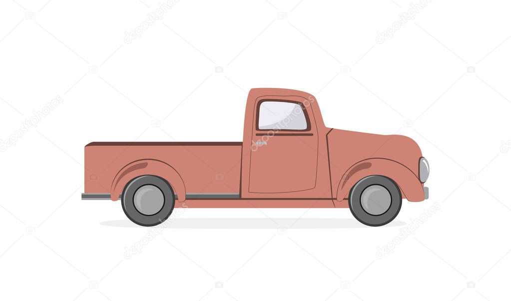 Silhouette old farmer retro pickup truck isolated on white background. Vintage transport car. Flat vector illustration