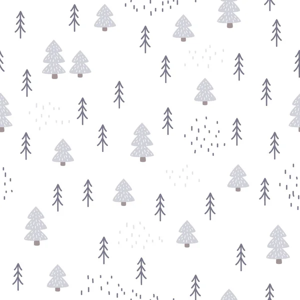 Бесшовный ручной рисунок леса в скандинавском стиле. Детский векторный фон для оформления текстиля, обложки, упаковки, оберточной бумаги — стоковый вектор
