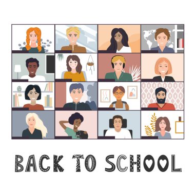 Çevrimiçi okul vektör geçmişine dönelim. Uzaktan öğrenme çevrimiçi eğitim. Karantina öğrenme, düz çizim