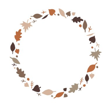 Yuvarlak çerçeve, sonbahar yaprakları, ve içinde metin için yer alan dallar, vektör illüstrasyonu. Yuvarlak çerçeve, sınır tasarımı, sonbahar mevsimi şablonu