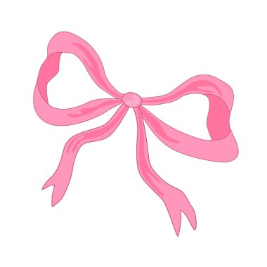 Güzel el çizimi pembe fiyonk çizimi. Kız başlığı, hediyeler, dekorasyon ve kutlama tasarımları için zarif, kadınsı kurdele sanatı. Vektör izole Clipart.