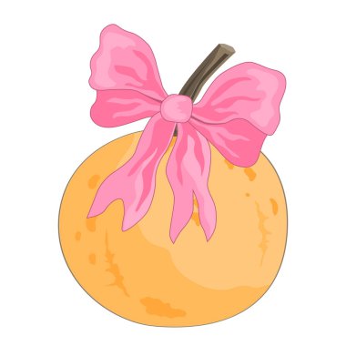 Charming autumn pumpkin with a tied pink bow. The concept of an autumn Thanksgiving or Halloween. Vector isolated illustration
