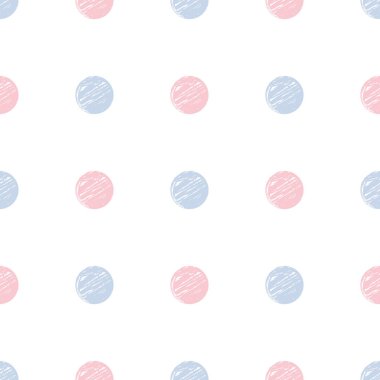 Puantiyeli pembe ve mavi, pürüzsüz desen. Cinsiyet Partisi Bebeği mi yoksa Kız Açığa Çıkarma Geçmişi mi? Çocuk odası Şirin Arkaplan, Vektör illüstrasyonu.