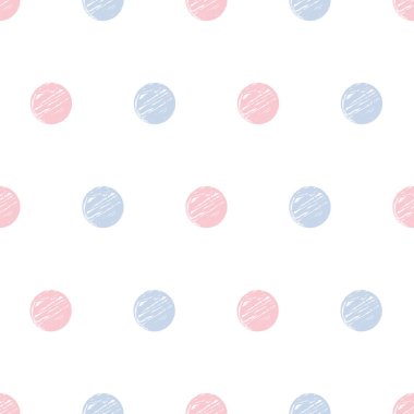 Puantiyeli pembe ve mavi, pürüzsüz desen. Cinsiyet Partisi Bebeği mi yoksa Kız Açığa Çıkarma Geçmişi mi? Çocuk odası Şirin Arkaplan, Vektör illüstrasyonu