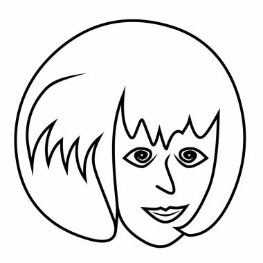 Kısa saçlı bir kadının minimalist çizgi vektör çizimi. Logo tasarımı, simgeler, posterler ve çağdaş dekor için uygun.