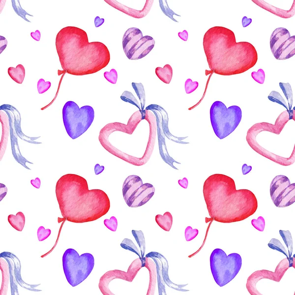 Seamless Pattern Heart Valentine Day Theme Watercolour Hand Draw Pink — Stock Photo, Image