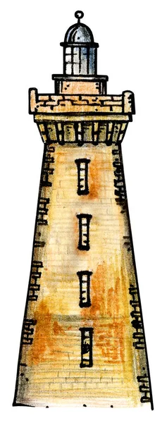 Ilustração Aquarela Farol Velho Scetch Empate Mão Idealmente Para Cartão — Fotografia de Stock