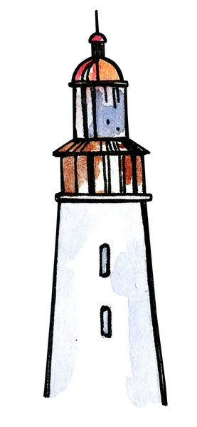 Akwarelowa Ilustracja Latarni Morskiej Ręcznie Narysuj Idealnie Nadaje Się Pocztówkę — Zdjęcie stockowe