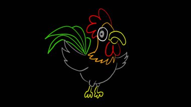 çizgi sanat renkli horoz siyah arkaplan