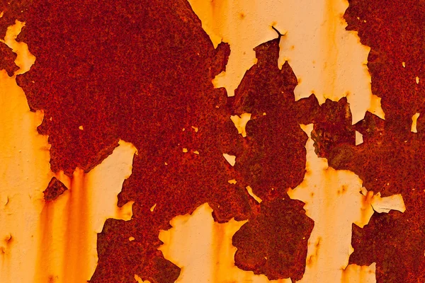 Achtergrond. De textuur van de oude roestige metalen plaat met gebarsten verf. Zure kleur — Stockfoto