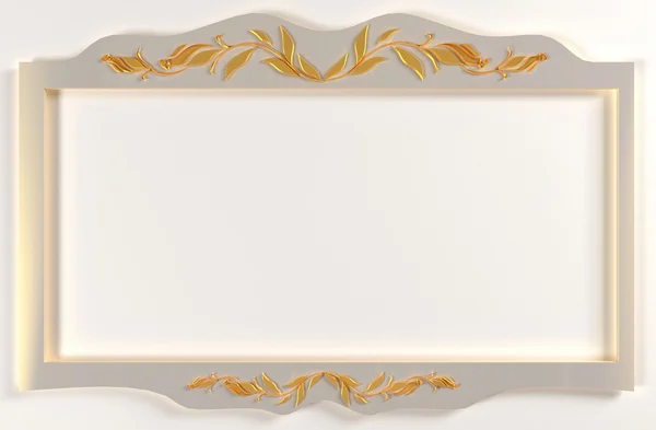 Moldura de foto branca com desenho a ouro. Ilustração 3D — Fotografia de Stock