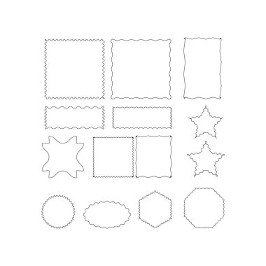 Dikdörtgenler, kareler ve yıldızlar, daireler ve noktalı çizgiler şeklinde çokgenler içeren çeşitli simgelerden oluşan bir resim