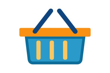 Mavi gövdeli, turuncu bluzlu ve mavi saplı basit bir alışveriş sepeti grafiği.