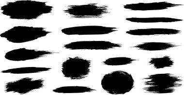 Her biri eşsiz şekillere ve dokulara sahip siyah fırça darbeleri ve sıçramalardan oluşan bir koleksiyon dinamik ve sanatsal bir kompozisyon oluşturur..