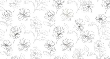 Gri tonda tekrarlanan çiçek ve yaprakların gövdeleri narin ve zarif bir çiçek deseni oluşturur..