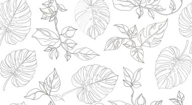 Canavarımsı yapraklar ve yapraklı filizler içeren kusursuz bir desen. Botanik bir tasarım yaratıyor..