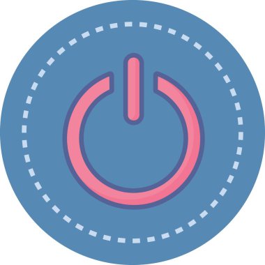 Şekil verilmiş pembe bir güç düğmesi simgesi. Kesik çizgi kenarlı, sessiz bir mavi dairenin ortasında. Modern ve temiz bir tasarım yaratıyor..