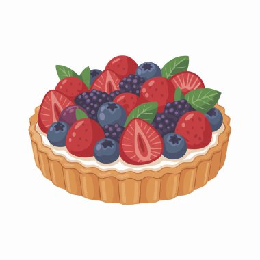 Çilekli ve yaban mersinli turtanın vektör çizimi