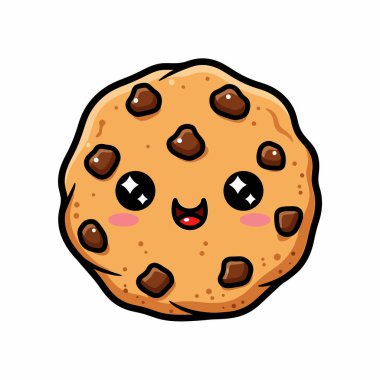 Şirin, kawaii tarzı bir yüzü olan çikolata parçalı kurabiyenin hoş bir çizimi. Her projeye bir tutam tatlılık katmak için mükemmel..