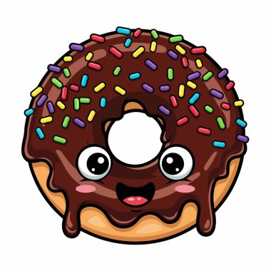 Çikolata jöleli, canlı parçacıklarla süslenmiş ve her projeye biraz tatlılık katmak için mükemmel, etkileyici, anlamlı bir yüzü olan enfes bir çizgi film donutu..