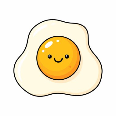 Neşeli bir yüzü olan, yiyecekle ilgili tasarımlar ve neşeli temalar için mükemmel bir kızarmış yumurta çizimi..
