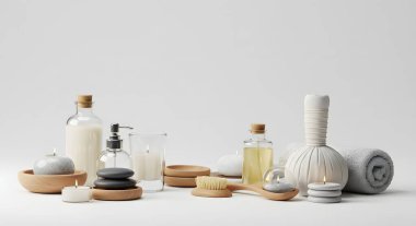 Mumlar, yağlar, taşlar ve bitkilerle serin spa düzenlemesi 