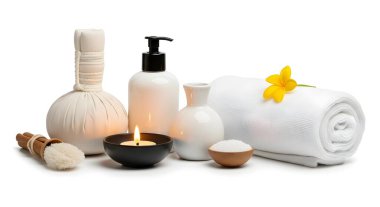 Mum Işıklı Spa Still Life, Sarı Çiçek ve Yuvarlanan Beyaz