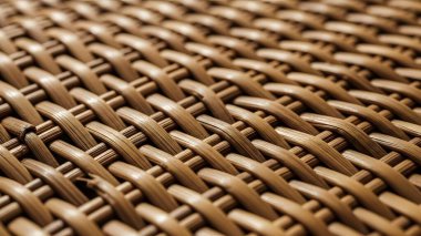 Karmaşık örülmüş rattan desenini gösteren detaylı bir yakın çekim, kumaşın dokusunu ve iç içe geçmiş iplikleri vurguluyor..