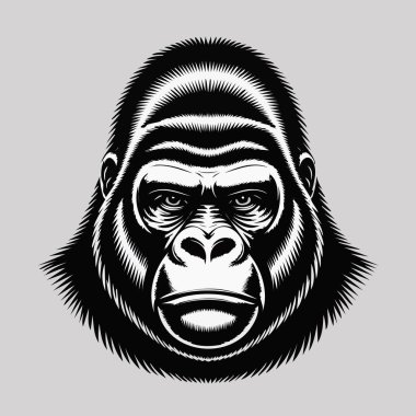 Yüzün özelliklerine odaklanmış tek renkli goril kafası çizimi