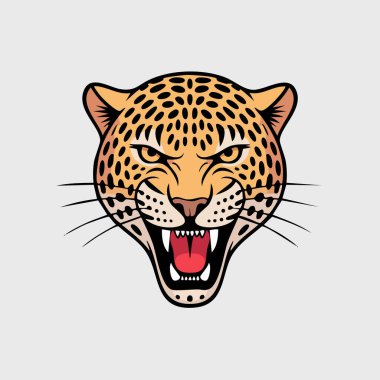 Kapalı bir jaguar kafası, ağzı açık, dişlerini ve sert ifadesini gösteriyor.