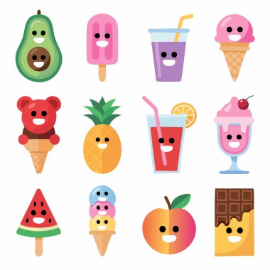 Güzel yüzlü parlak çizgi film ve tatlı karakterleri.